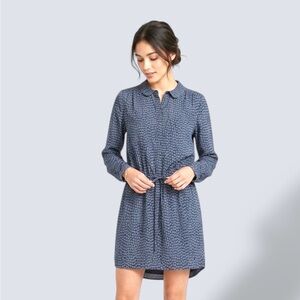 Hilary Radley Navy Patterned Long-Sleeve Tie-Waist Dress